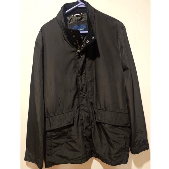 Cole Haan Mens Black Stand Collar Rain Jacket Coat Parka Button and Zipper Sz M - Picture 2 of 7